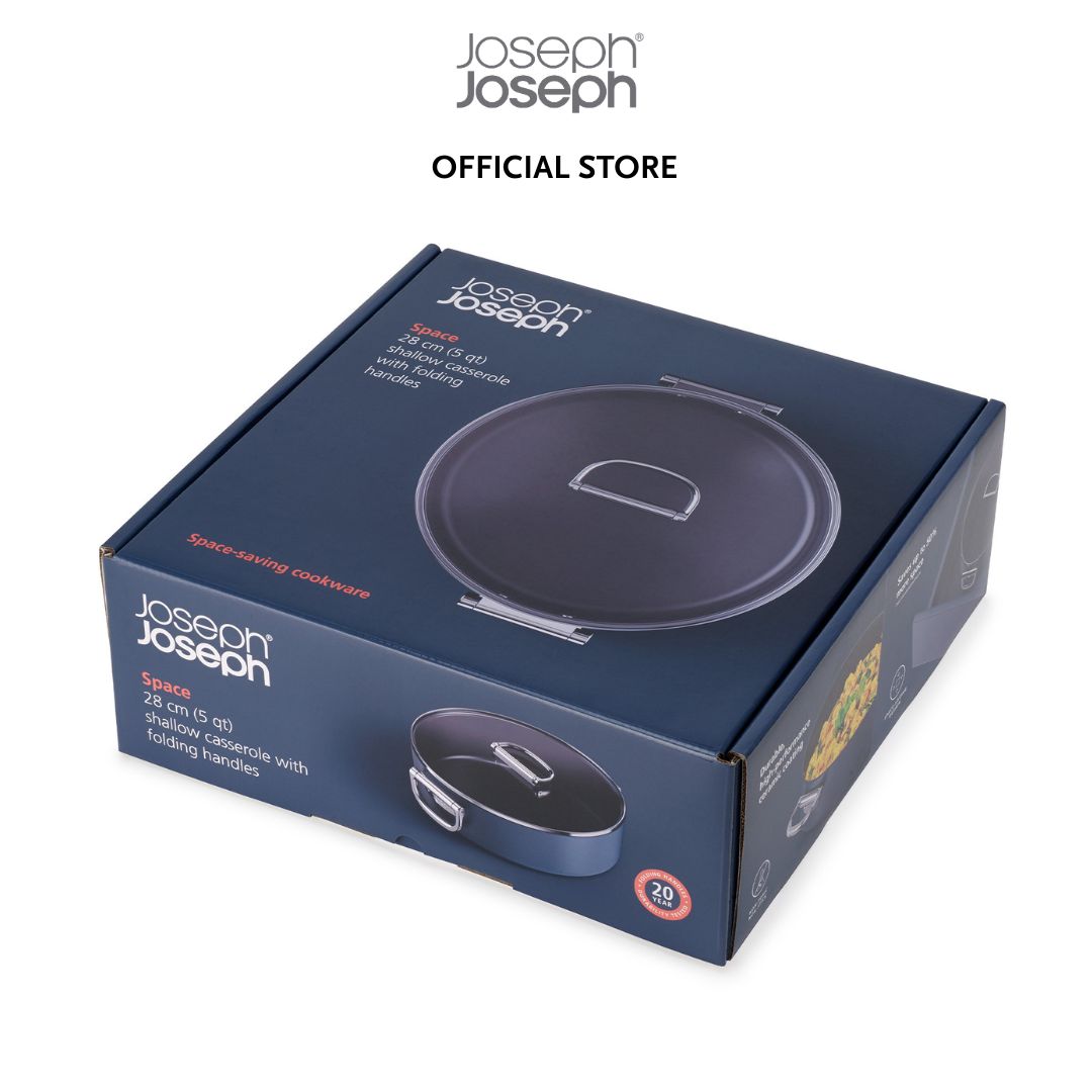 Joseph Joseph Space Folding Handle Ceramic Non-stick 28cm Blue Shallow Casserole Pan & Lid JJ0155