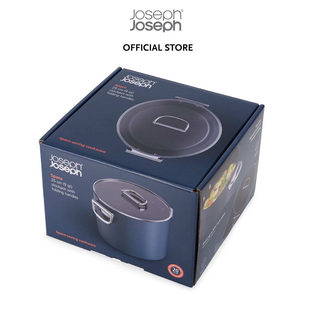 Joseph Joseph Space Folding Handle Ceramic Non-stick 25cm Blue Stock Pot & Lid JJ0154