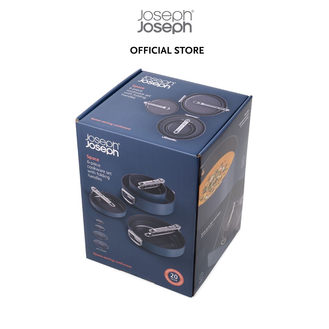 Joseph Joseph Space Folding Handle Ceramic Non-stick 6-piece Blue Cookware Set JJ0157
