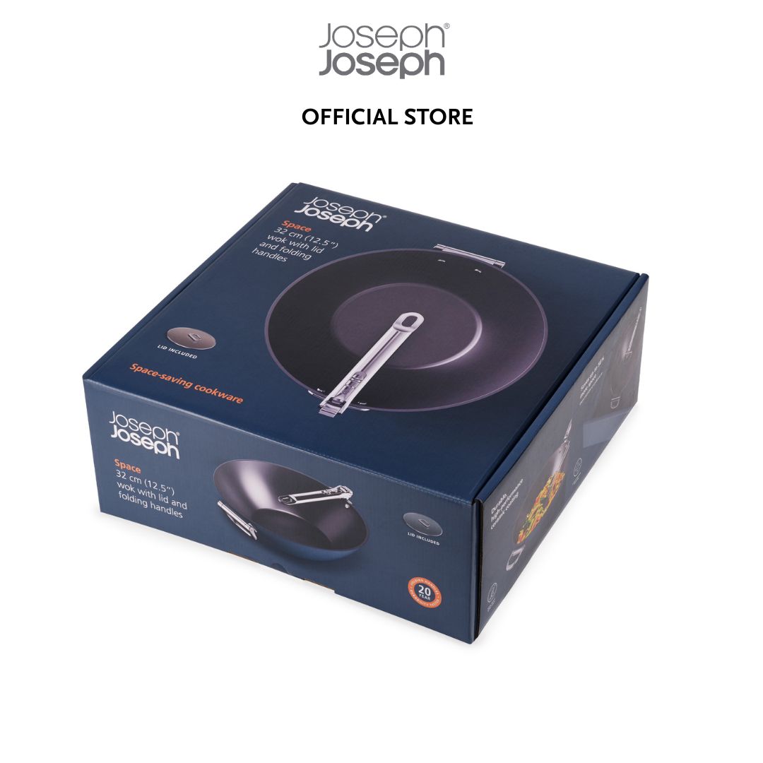 Joseph Joseph Space Folding Handle Ceramic Non-stick 12.5inch Blue Wok & Lid JJ0287 (32cm)