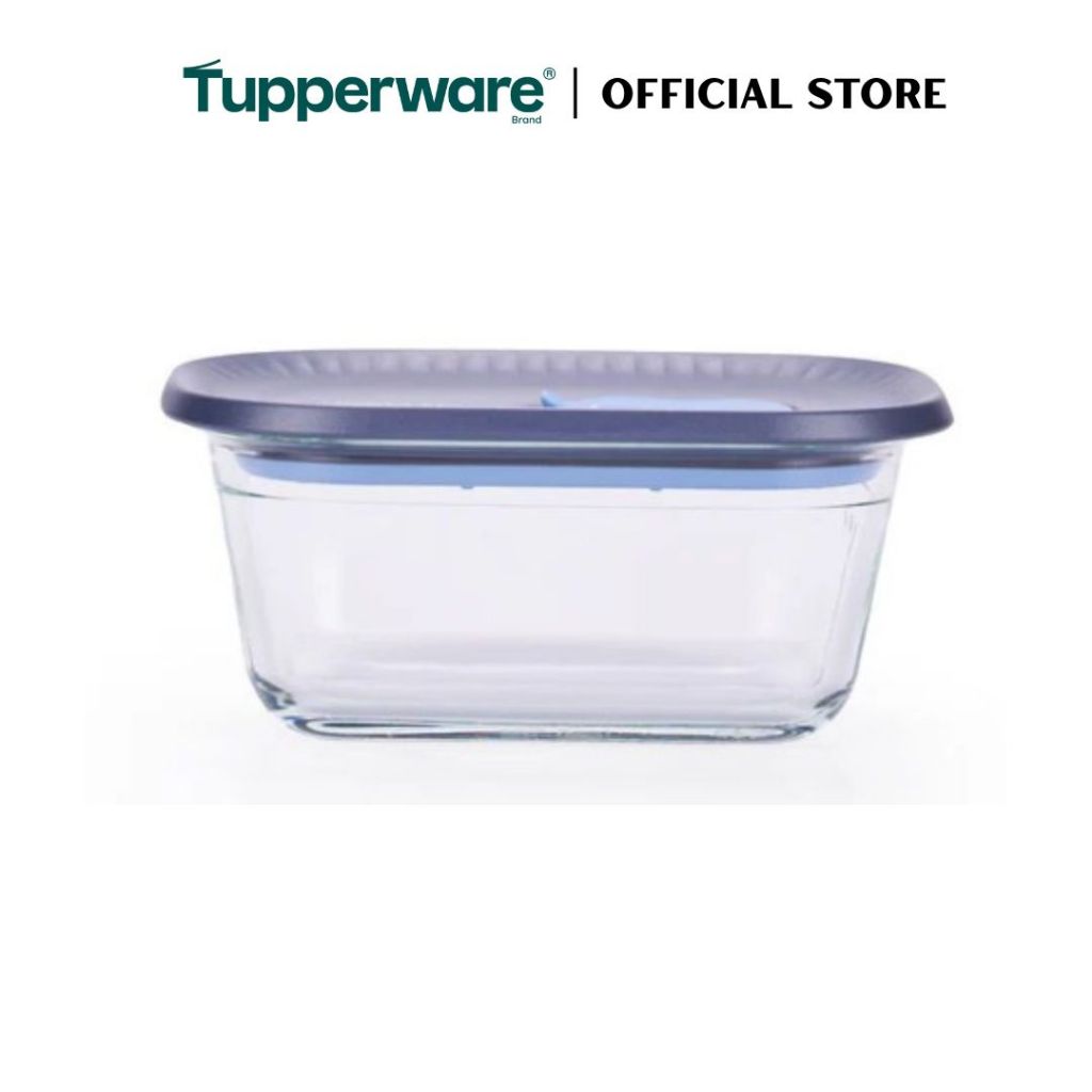 Tupperware Voila™ Glass Collection 400ml Rectangular (Mineral Blue) TP0041 Microwave & Freezer Safe