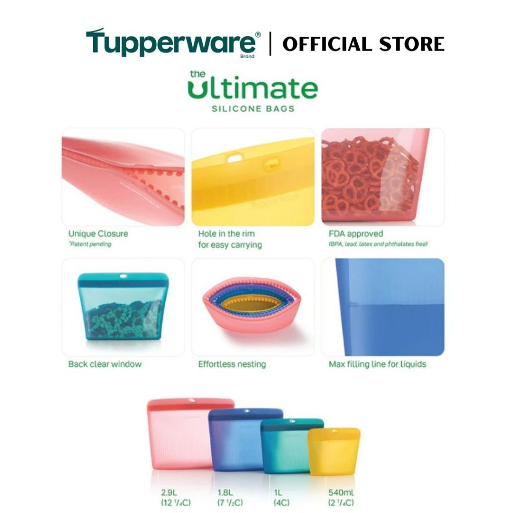 Tupperware Silicone Stand-Up Bag (1.8L) Large TP0050 (Freezer & Microwave Safe) Leak Proof Food Container