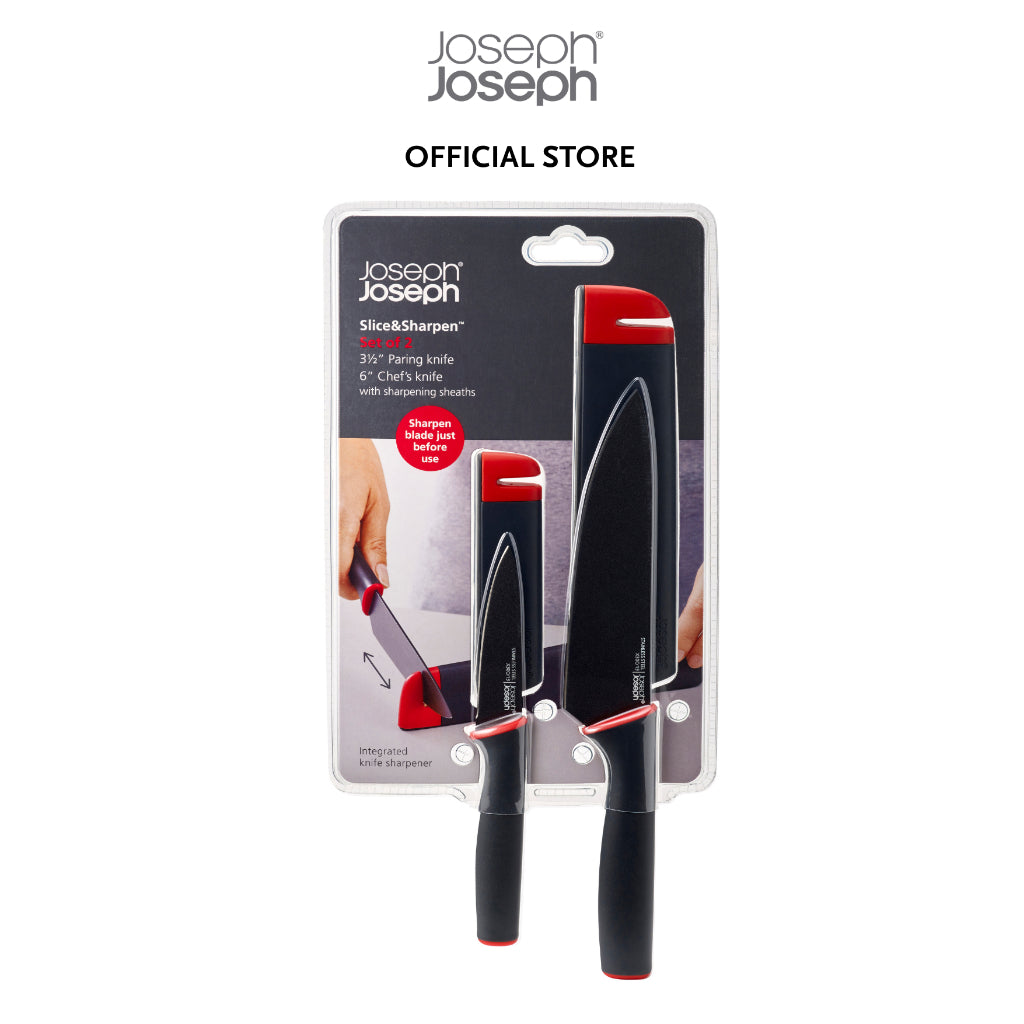 Joseph Joseph Slice&Sharpen™ Set of 2 Knives with Sharpening Sheaths (Black Red) JJ0060 Knife Sharpening Tools