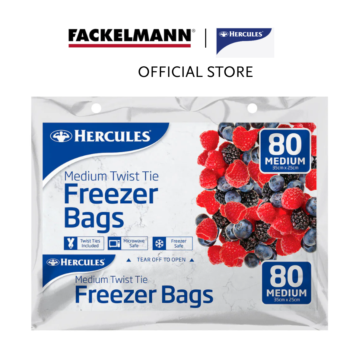 Hercules Tear-Off Plastic Freezer Bags Medium 80 Pack HC0016 (35x25cm) Microwave Safe Freezer Bags