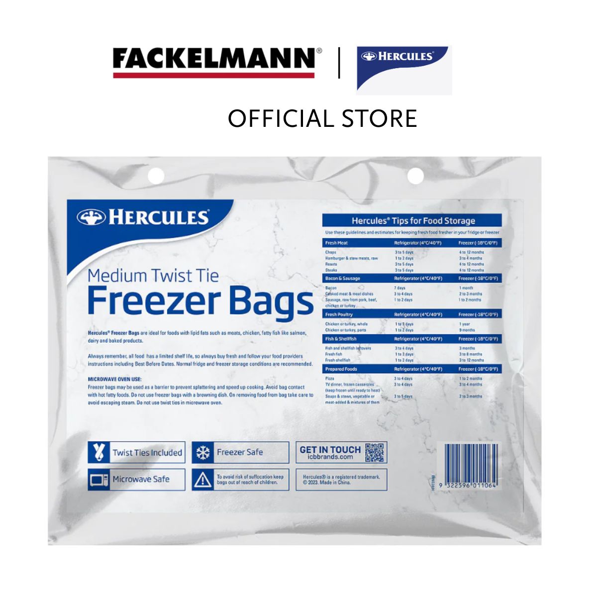 [Bundle of 24] Hercules Tear-Off Plastic Freezer Bags Large (40/Pack) HC0017