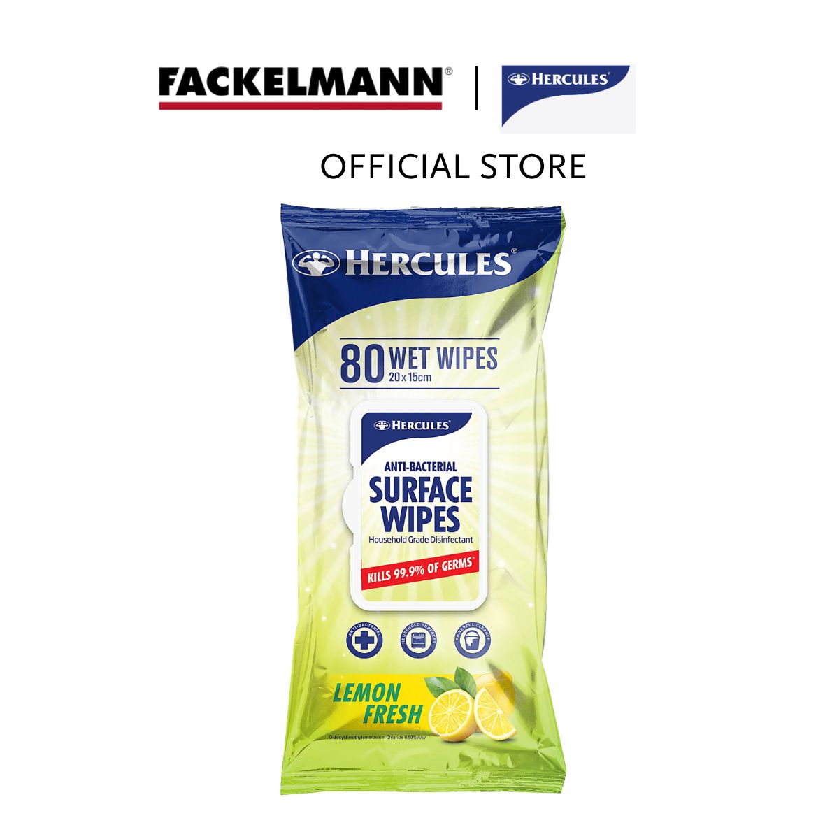 [Bundle of 12] Hercules Anti-bacterial Surface Wipes Lemon Flavour (80pcs/pack) HC0021