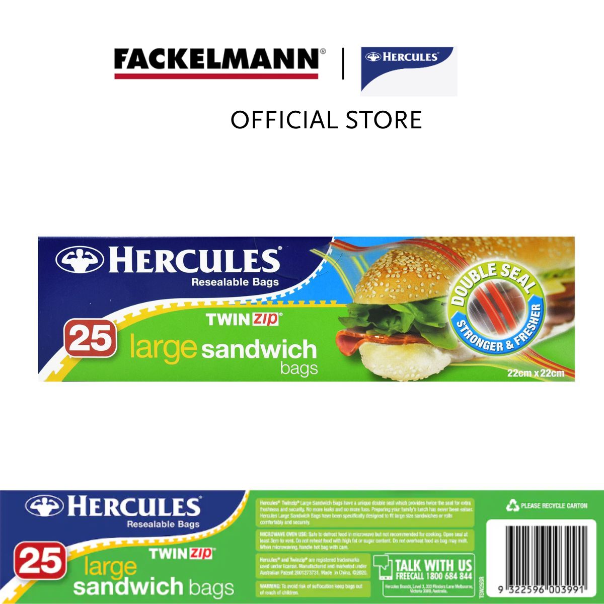 [Bundle of 15] Hercules Twinzip Sandwich Bags (25pcs/pack) HC0003