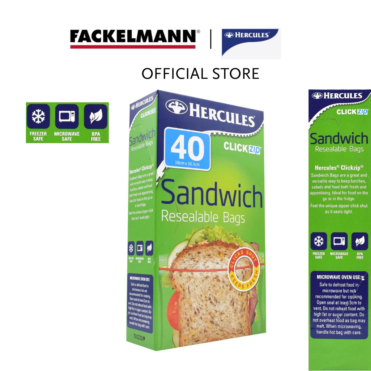[Bundle of 12] Hercules Clickzip Sandwich Bags (40pc/pack) HC0001