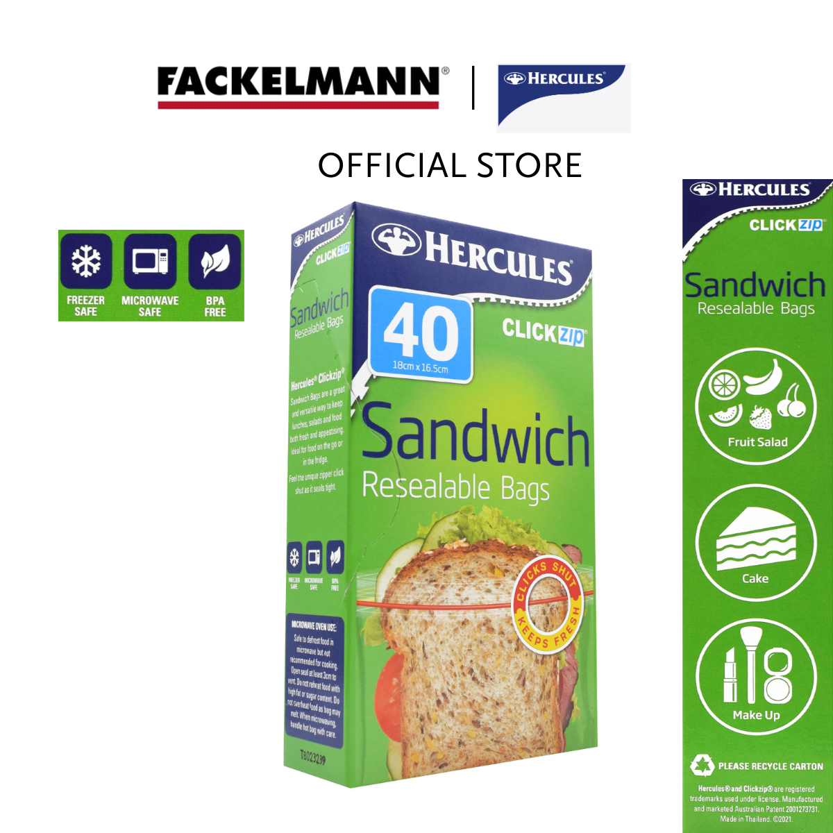 [Bundle of 12] Hercules Clickzip Sandwich Bags (40pc/pack) HC0001
