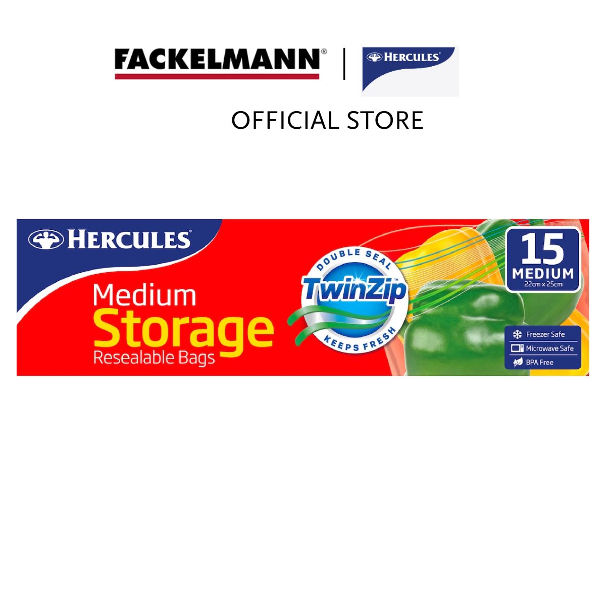 Hercules Twinzip Resealable 22cm x 25cm Medium Storage Bags (15pcs/pack) HC0009