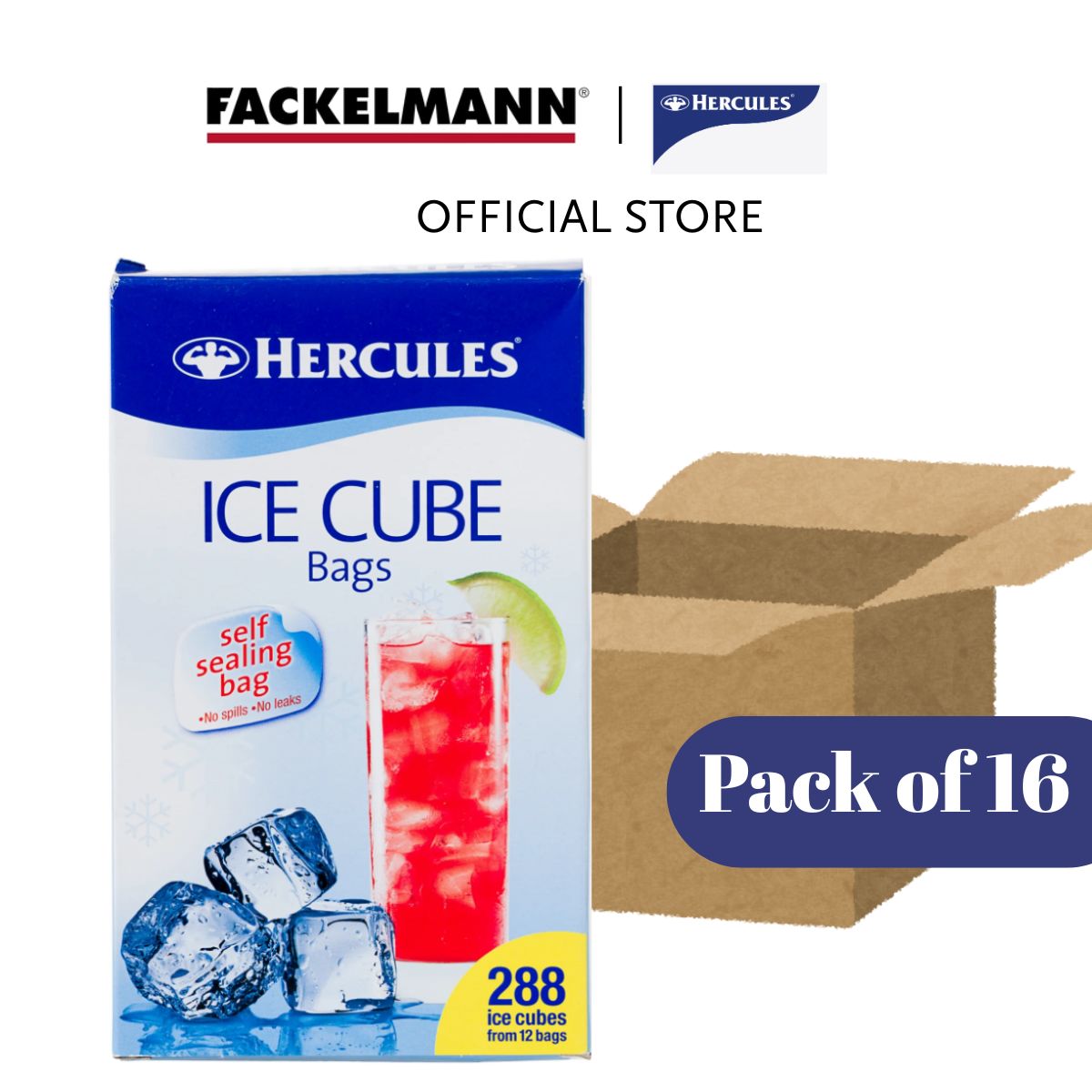 [Bundle of 16] Hercules Ice Cube Bags 288 pcs HC0028