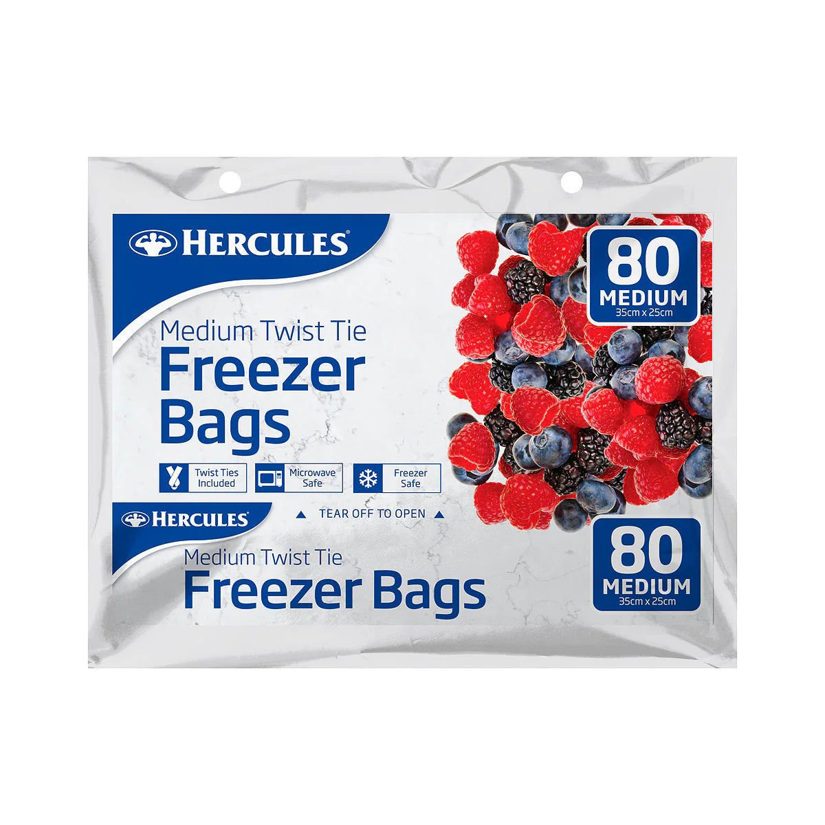 Hercules Tear-Off Plastic Freezer Bags Medium 80 Pack HC0016 (35x25cm) Microwave Safe Freezer Bags