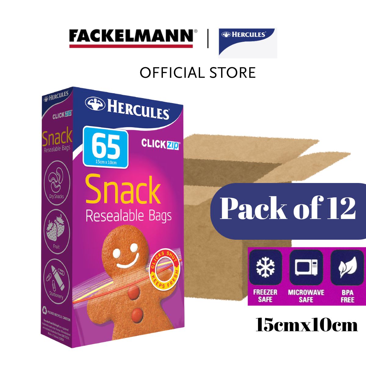[Bundle of 12] Hercules Clickzip Snack Bags Small (65pcs/pack) HC0002