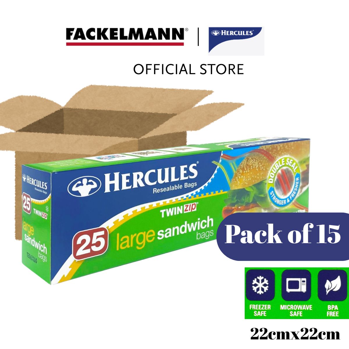 [Bundle of 15] Hercules Twinzip Sandwich Bags (25pcs/pack) HC0003