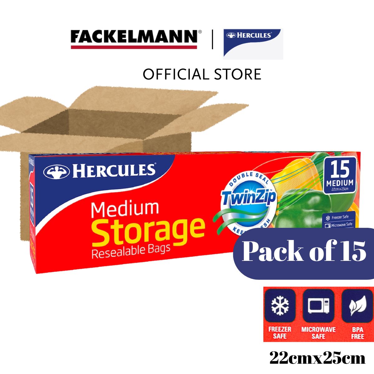 [Bundle of 15] Hercules Twinzip Resealable Medium Storage Bags (15pcs/pack) HC0009