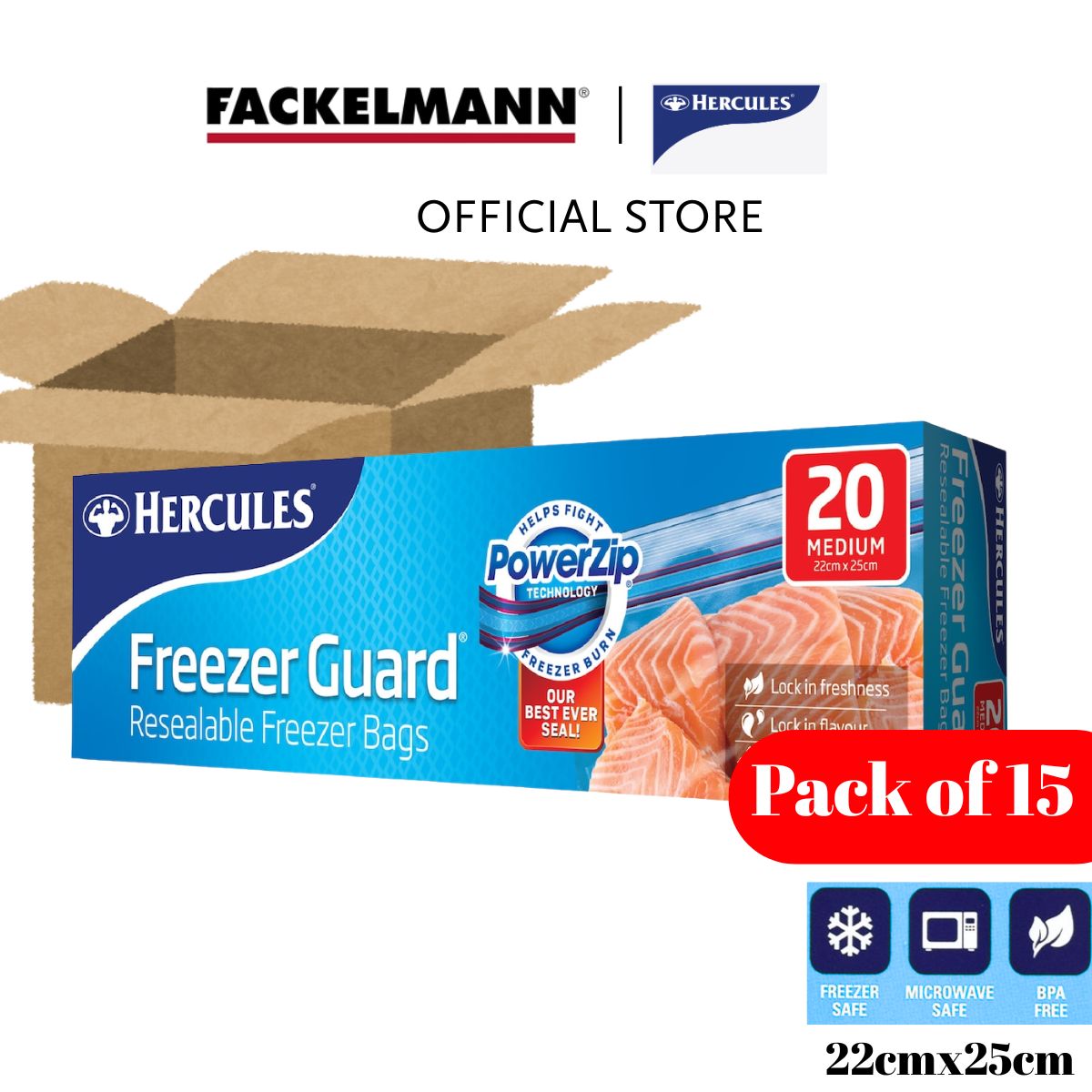 [Bundle of 15] Hercules Freezerguard Resealable Medium Slider Bags (20pcs/Pack) HC0013