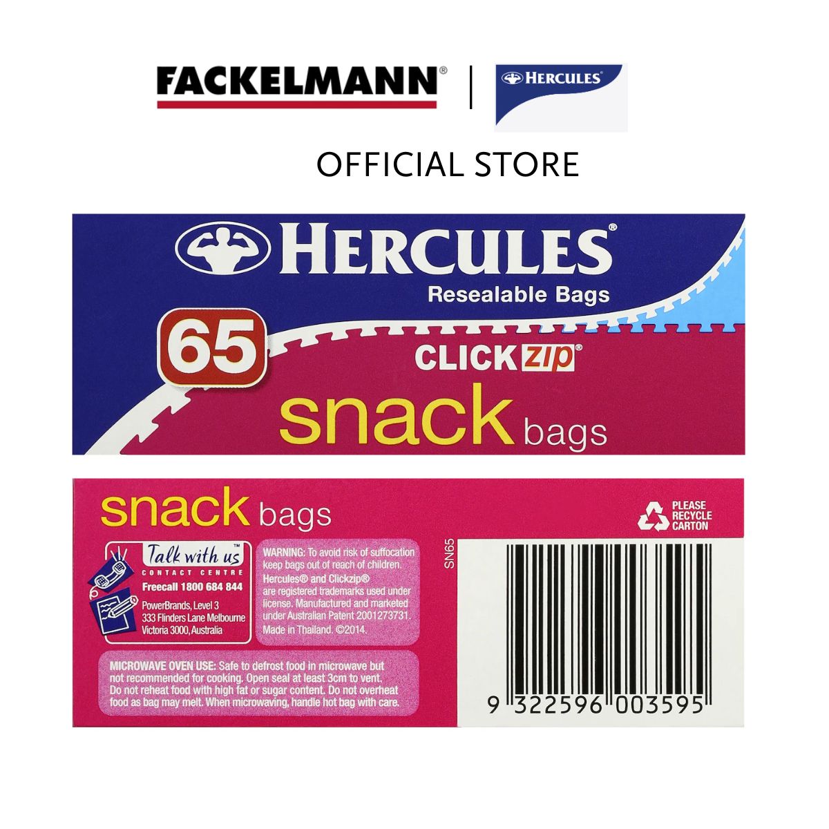 Hercules Clickzip Snack Bags Small 15cm x 10cm (65pcs/pack) HC0002