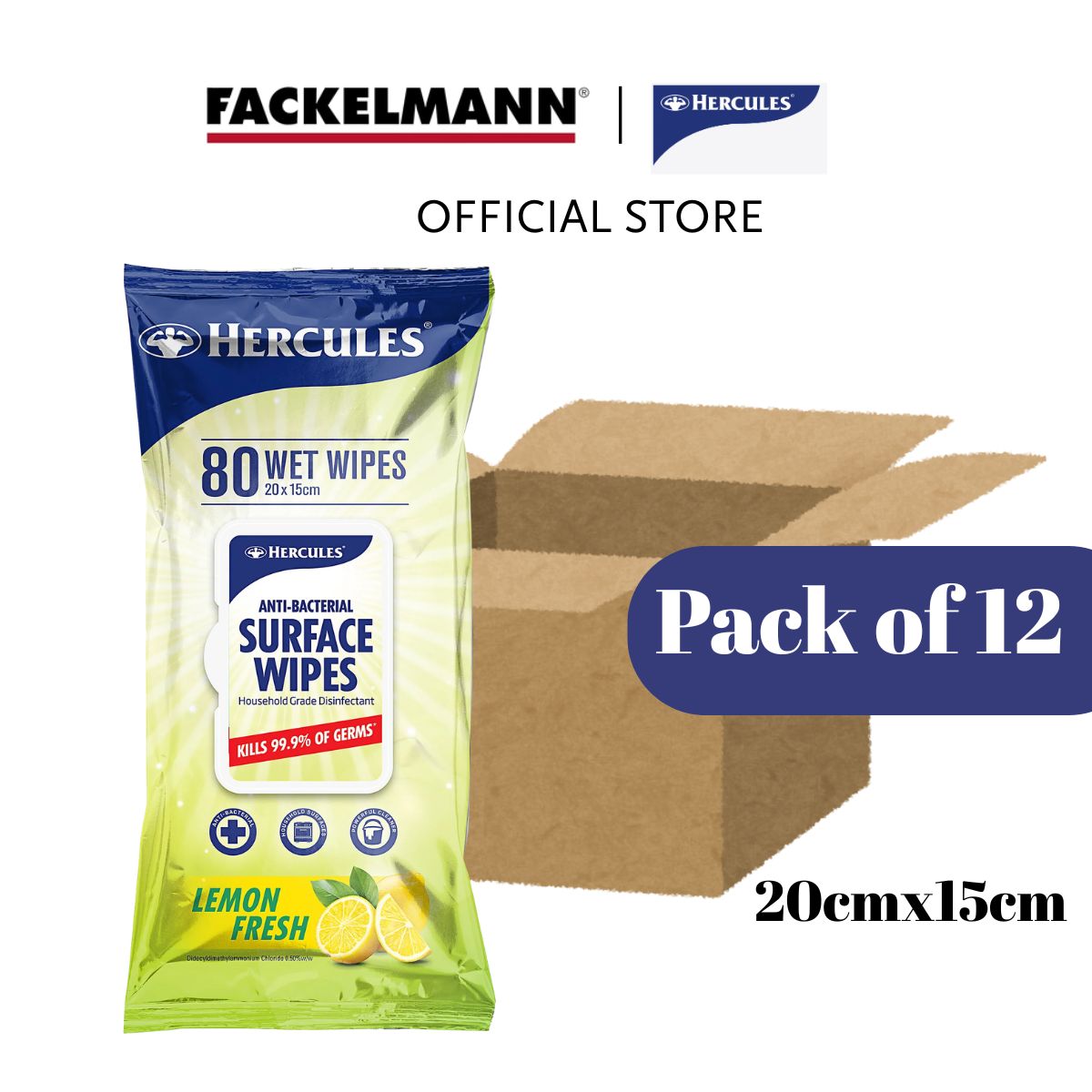 [Bundle of 12] Hercules Anti-bacterial Surface Wipes Lemon Flavour (80pcs/pack) HC0021