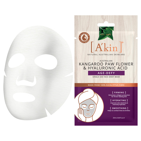 A'kin Age-Defy Face Sheet Mask 1pc AK0108 (Kangaroo Paw Flower & Hyaluronic Acid) (Expiry: 5/5/24)