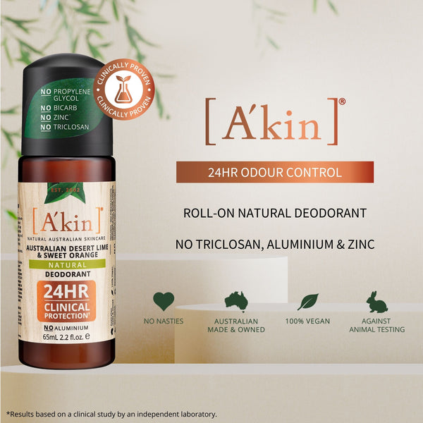 A'kin Australian Desert Lime & Sweet Orange Natural Roll-On Deodorant 65ml AK0099