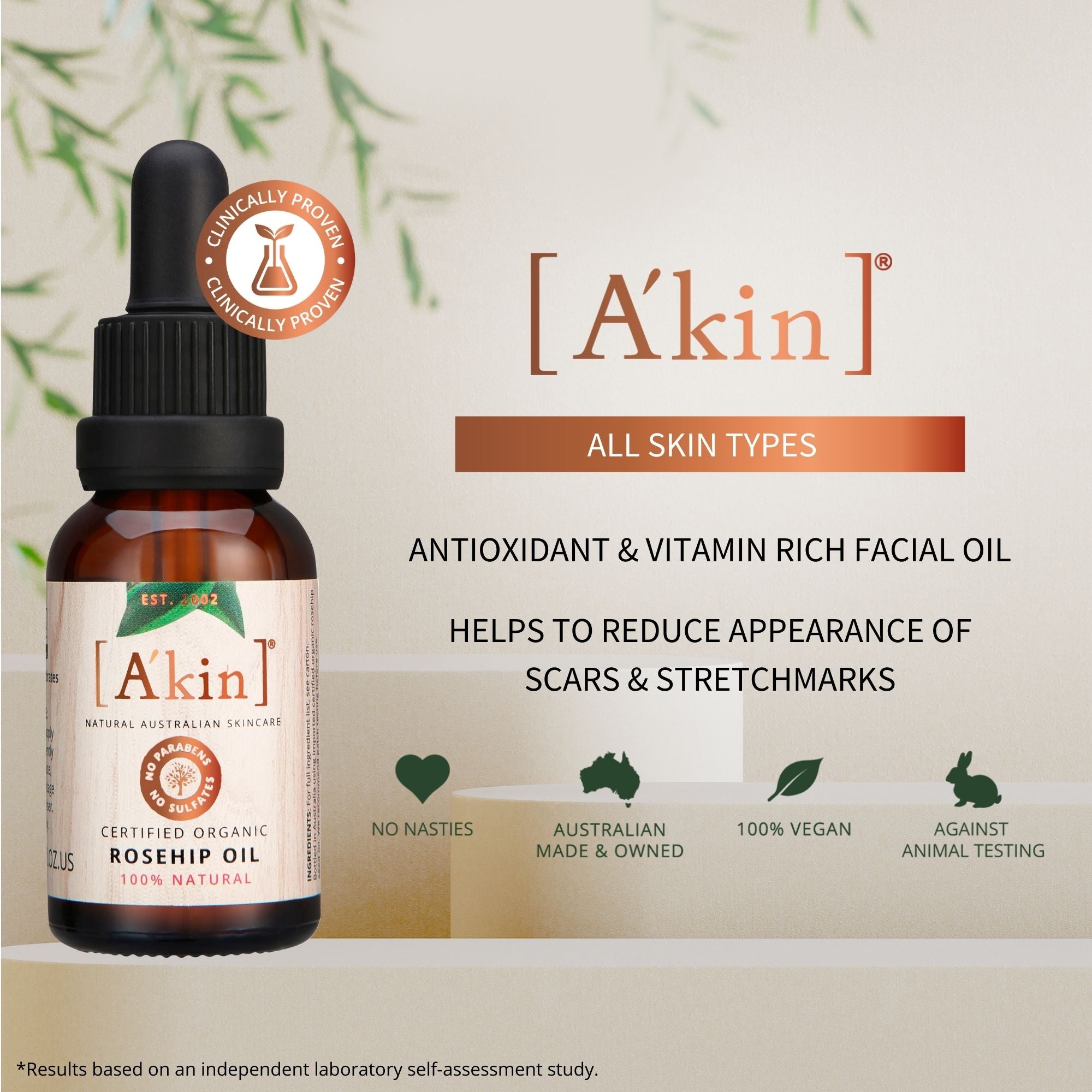 A'kin Certified Organic Rosehip Oil 20ml (All Skin Types) AK0025
