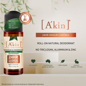 A'kin Geranium & Cedarwood Natural Roll-On Deodorant 65ml AK0096
