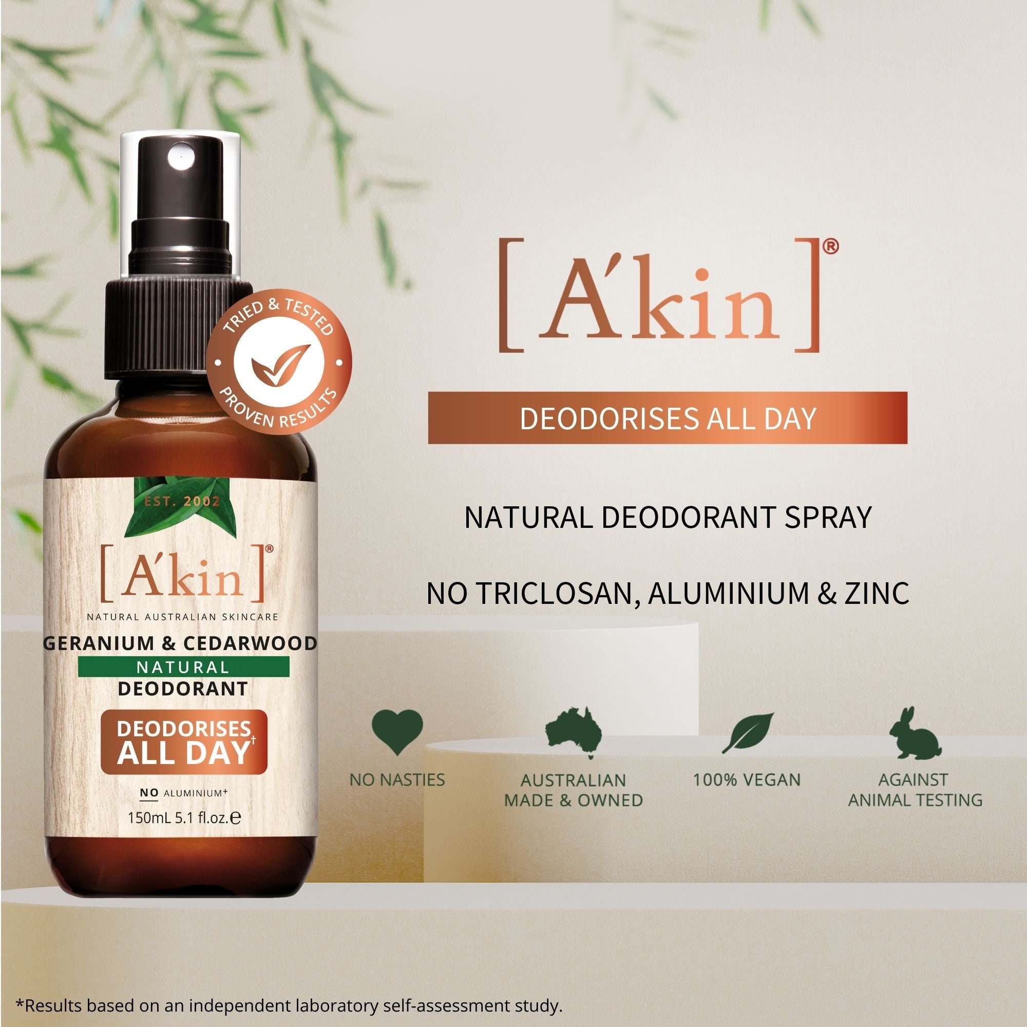 A'kin Geranium & Cedarwood Natural Spray Deodorant 150ml AK0090