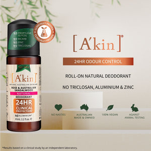 A'kin Rose & Australian Sandalwood Natural Roll-On Deodorant 65ml AK0097