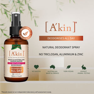 A'kin Rose & Australian Sandalwood Natural Spray Deodorant 150ml AK0098