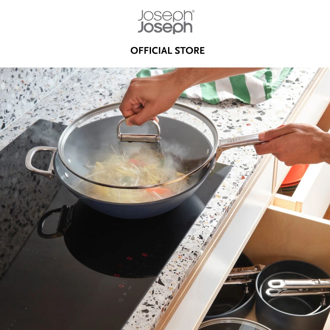 Joseph Joseph Space Folding Handle Ceramic Non-stick 12.5inch Blue Wok & Lid JJ0287 (32cm)