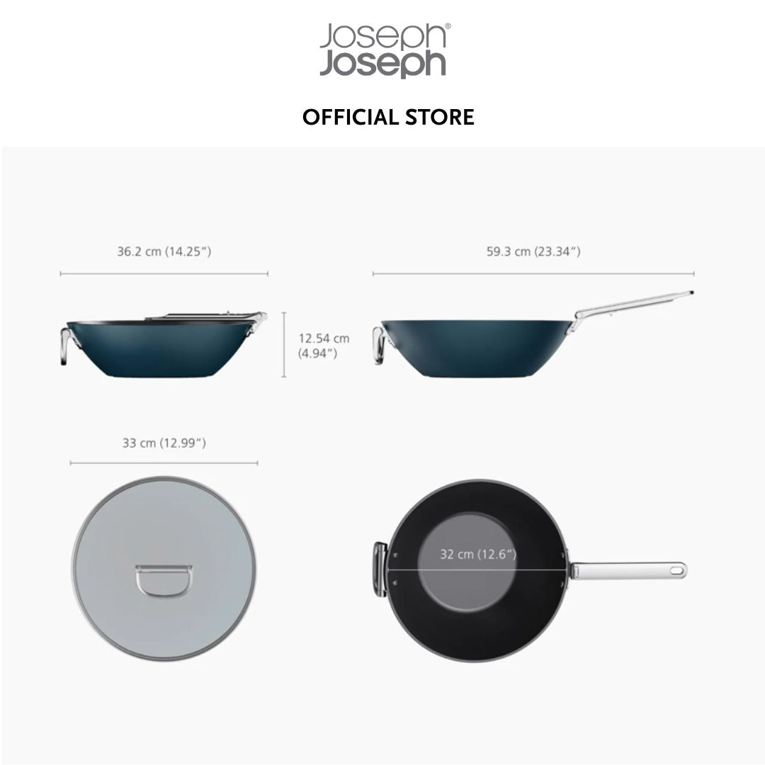 Joseph Joseph Space Folding Handle Ceramic Non-stick 12.5inch Blue Wok & Lid JJ0287 (32cm)
