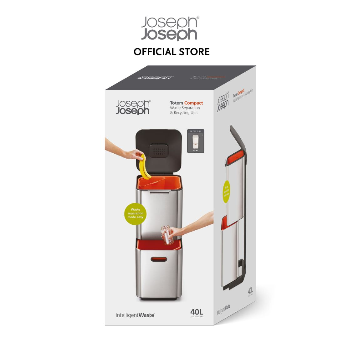 Joseph Joseph Totem Compact 40L Waste & Recycling Bin JJ0132 (Stainless Steel) / JJ0133 (Stone)