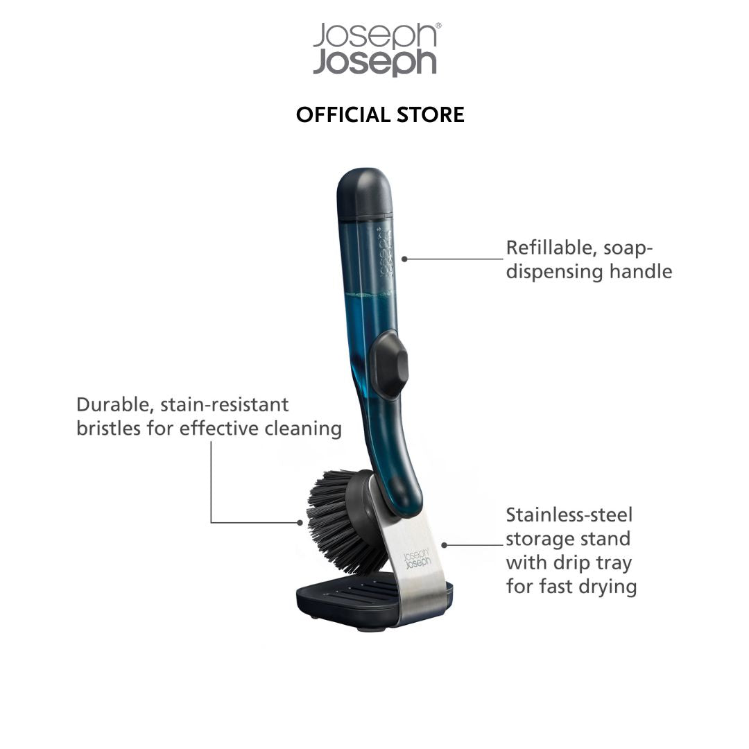 Joseph Joseph SinkTech™ Clear Soap Dispensing Washing Up Brush with Steel Stand JJ0111