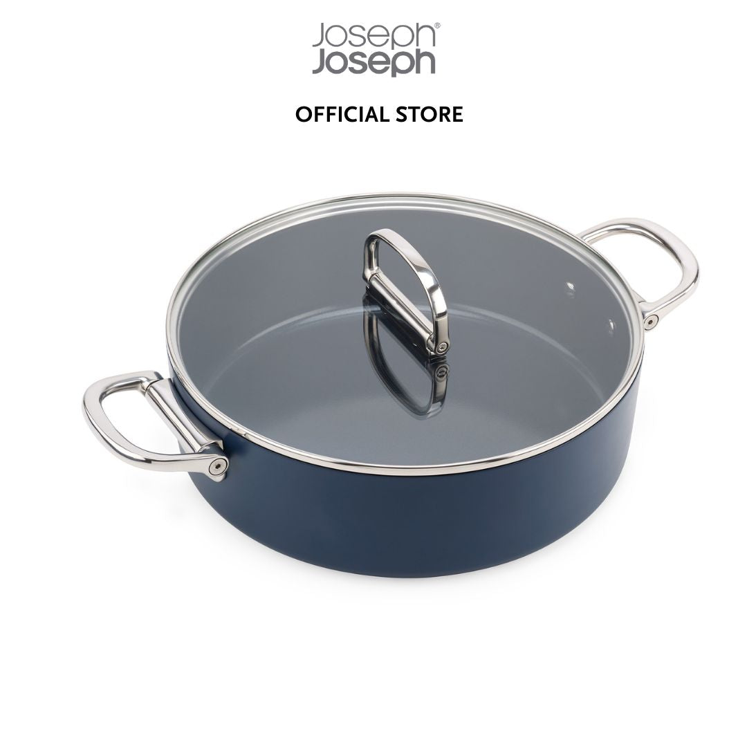 Joseph Joseph Space Folding Handle Ceramic Non-stick 28cm Blue Shallow Casserole Pan & Lid JJ0155
