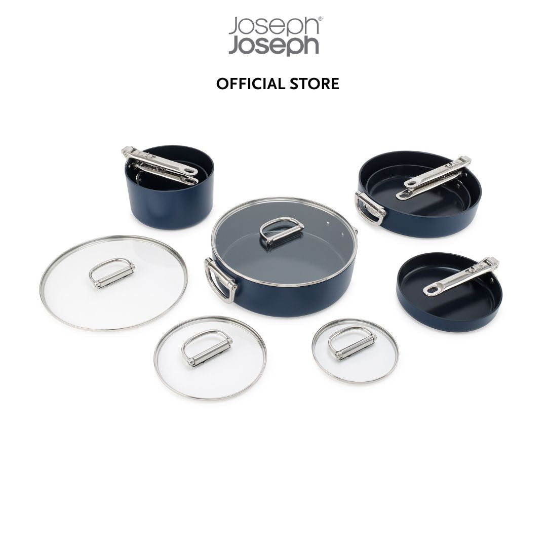 Joseph Joseph Space Folding Handle Ceramic Non-stick 6-piece Blue Cookware Set JJ0157