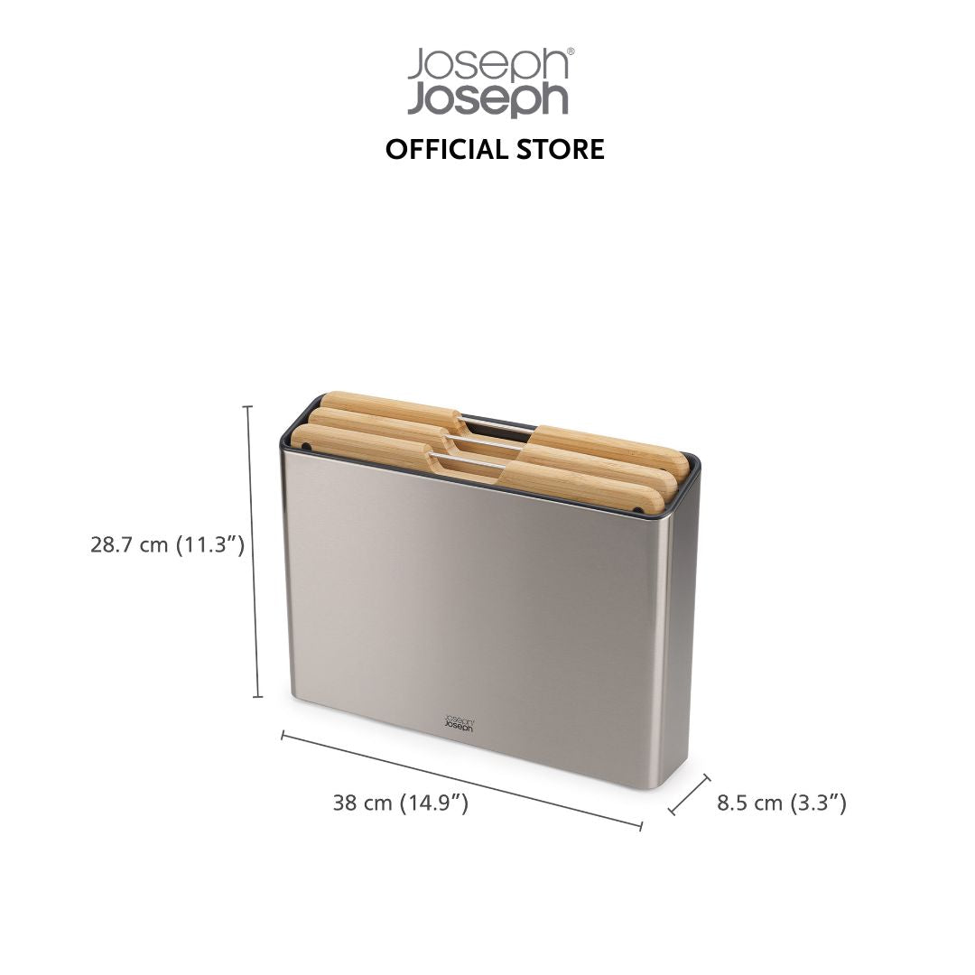 Joseph Joseph Folio™ Steel 3-Piece Bamboo Chopping Board Set with Stainless-Steel Case JJ0209