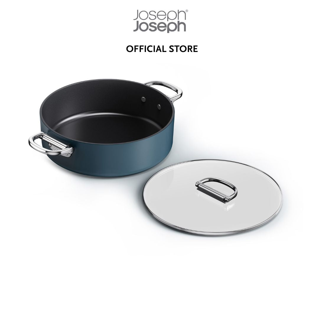 Joseph Joseph Space Folding Handle Ceramic Non-stick 28cm Blue Shallow Casserole Pan & Lid JJ0155