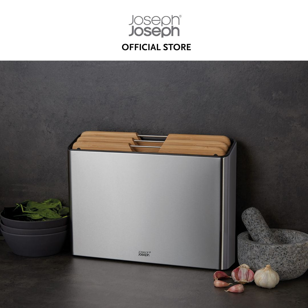 Joseph Joseph Folio™ Steel 3-Piece Bamboo Chopping Board Set with Stainless-Steel Case JJ0209