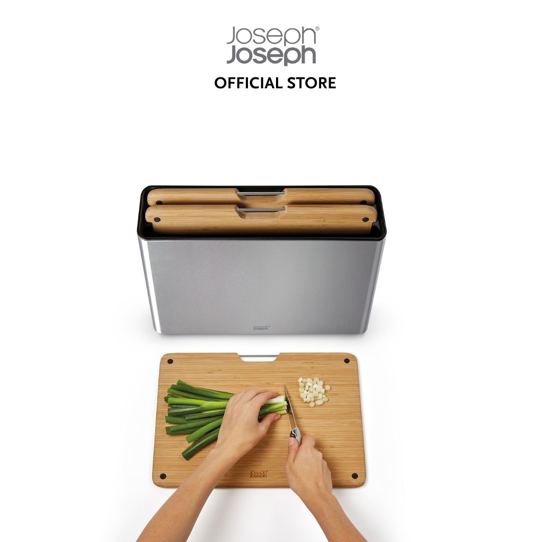 Joseph Joseph Folio™ Steel 3-Piece Bamboo Chopping Board Set with Stainless-Steel Case JJ0209