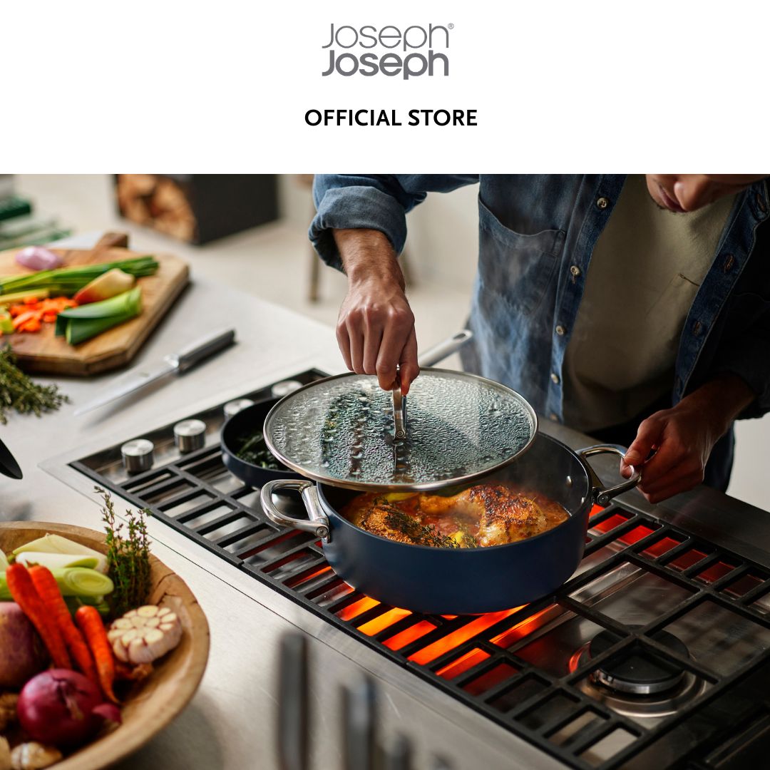 Joseph Joseph Space Folding Handle Ceramic Non-stick 28cm Blue Shallow Casserole Pan & Lid JJ0155