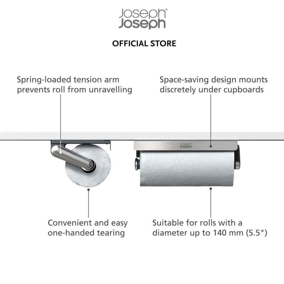 Joseph Joseph RollGrip Under-Shelf Stainless-Steel Kitchen Roll Holder JJ0121