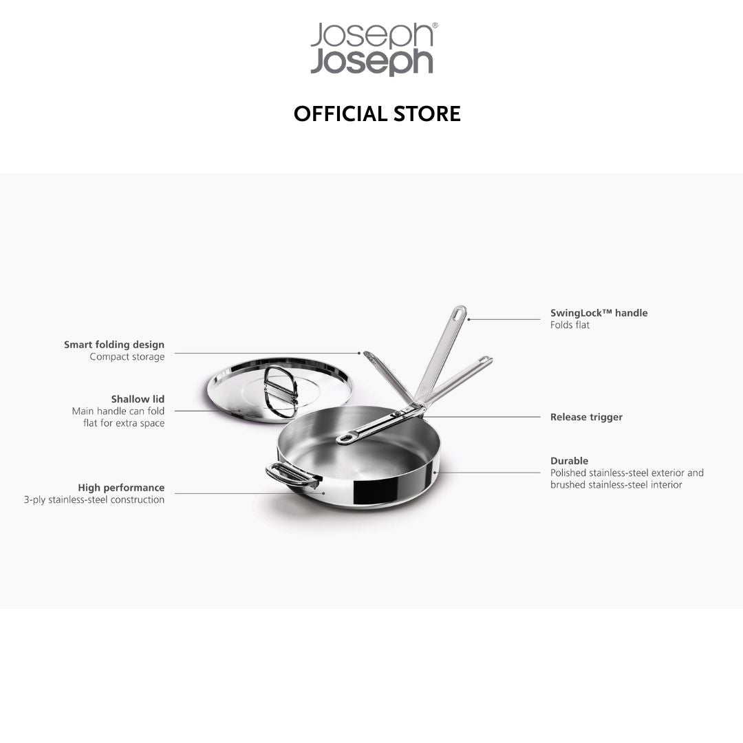 Joseph Joseph Space Steel Folding Handle 28cm Saute Pan & Lid JJ0284