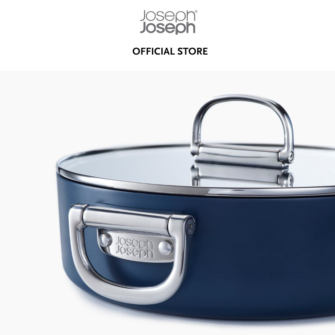 Joseph Joseph Space Folding Handle Ceramic Non-stick 28cm Blue Shallow Casserole Pan & Lid JJ0155