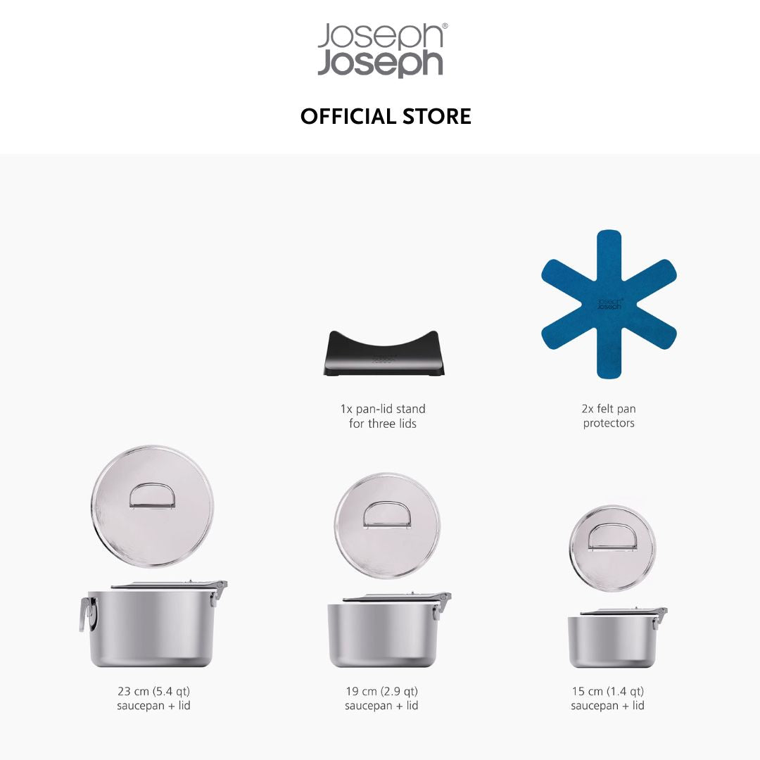Joseph Joseph Space Steel Folding Handle 3-Piece Saucepan Set JJ0285