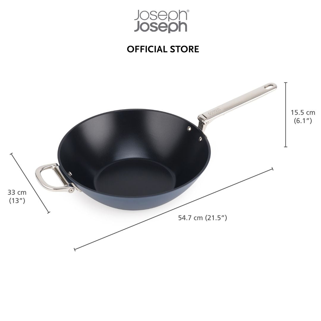 Joseph Joseph Space Folding Handle Ceramic Non-stick 12.5inch Blue Wok & Lid JJ0287 (32cm)