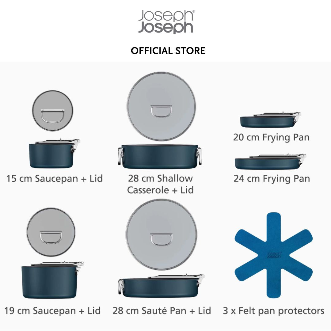 Joseph Joseph Space Folding Handle Ceramic Non-stick 6-piece Blue Cookware Set JJ0157