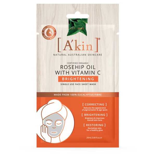 A'kin Vit C Brightening Face | Facial Sheet Mask 1pc (Rosehip Oil) AK0107 (Expiry: 31/8/24)