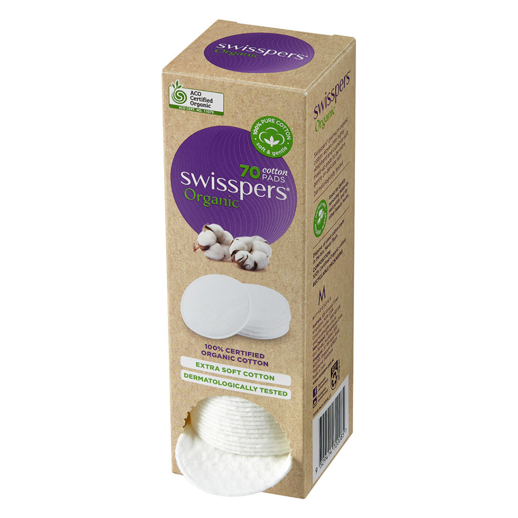 Swisspers Organic Cotton Pads (70’s/pack) with Eco Dispenser Box SC0056