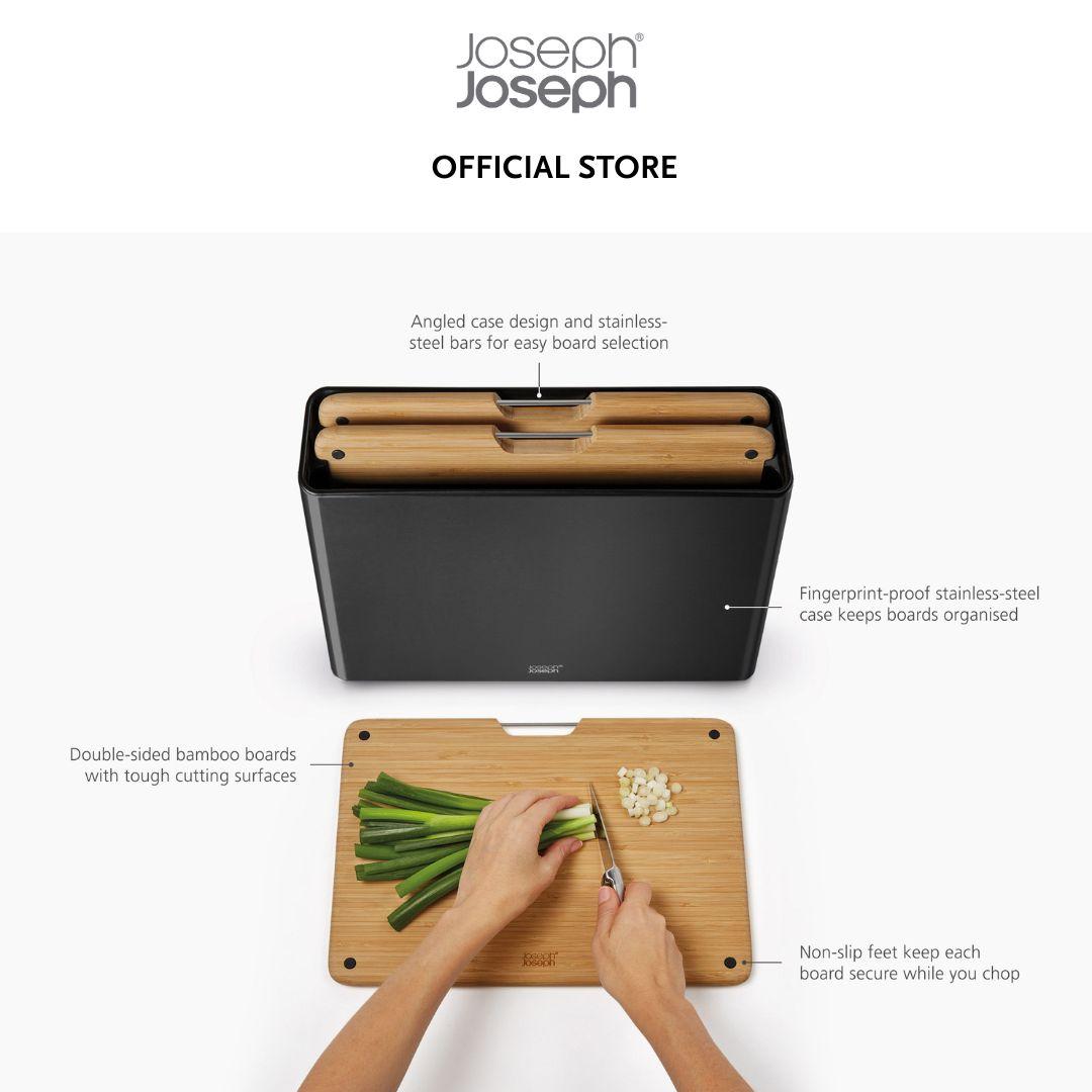 Joseph Joseph Folio Steel 3-Piece Bamboo Chopping Board Set With Black Stainless-Steel Case JJ0146