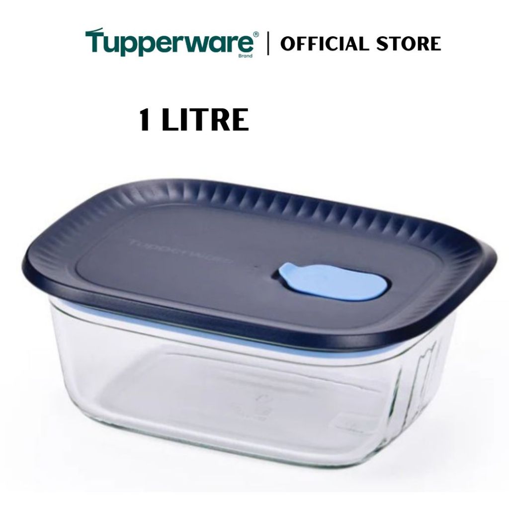 Tupperware Voila™ Glass Collection 1L Rectangular (Mineral Blue) TP0043 Microwave & Freezer Safe Food Container